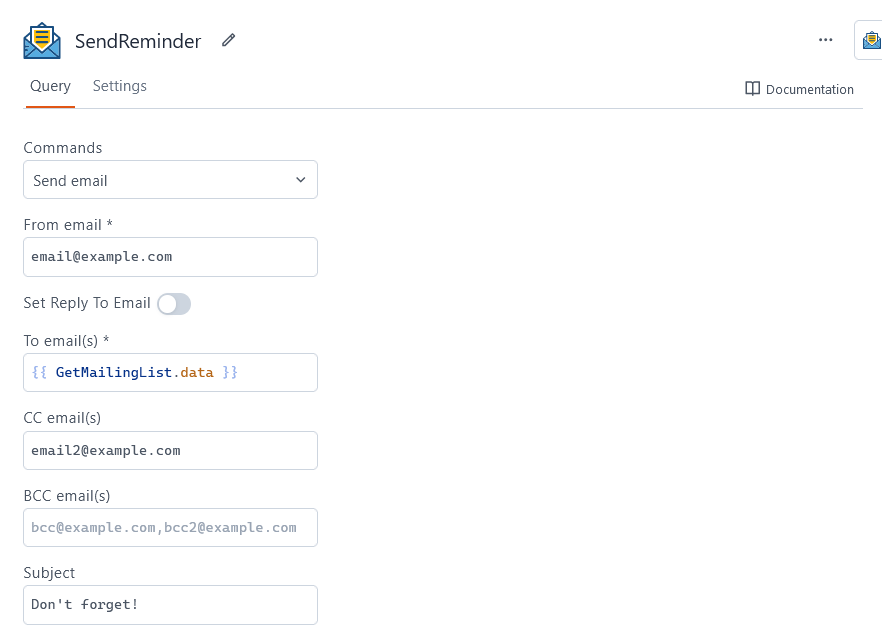 Configuring an SMTP query